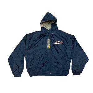 Vtg Men Lrg Steve & Barry’s USA Nylon Full Zip Athletic Fleece Lined Jacket Hood